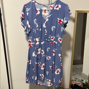 Mountain Khakis Floral Blue Dress with Red and White Accents